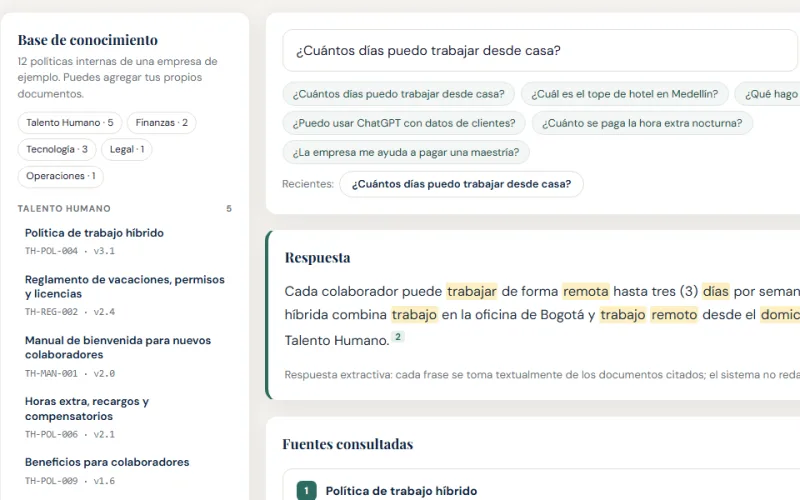 Captura de pantalla de Asistente de Documentos con Citas (RAG)