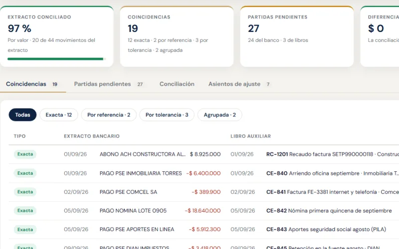 Captura de pantalla de Conciliación Bancaria Automática
