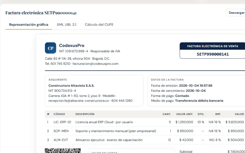 Captura de pantalla de Facturación Electrónica DIAN